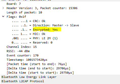 Encrypted Bluetooth packet details