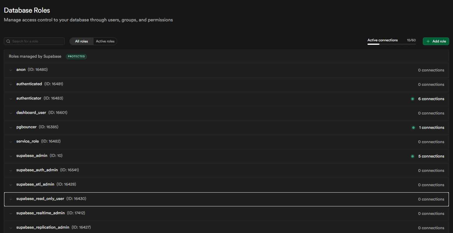 Database security configuration