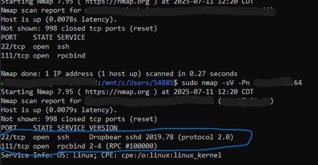 Network port scan results